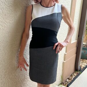 White House Black Market Black and Cream Asymmetrical Dress